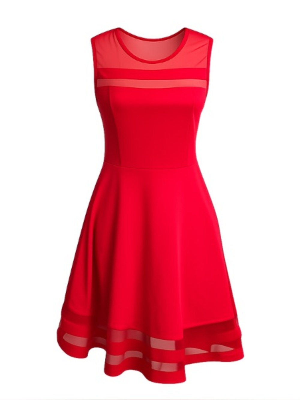 Lulu's Red Sheer-Panel Sleeveless Fit & Flare Mini Skater Dress | Size M